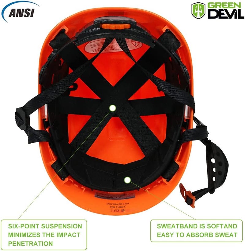 GREEN DEVIL Safety Helmet Hard Hat Adjustable Lightweight Vented ABS Work Helmet 6-Point Suspension ANSI Z89.1 Approved Ideal for Industrial & Construction - Image 5